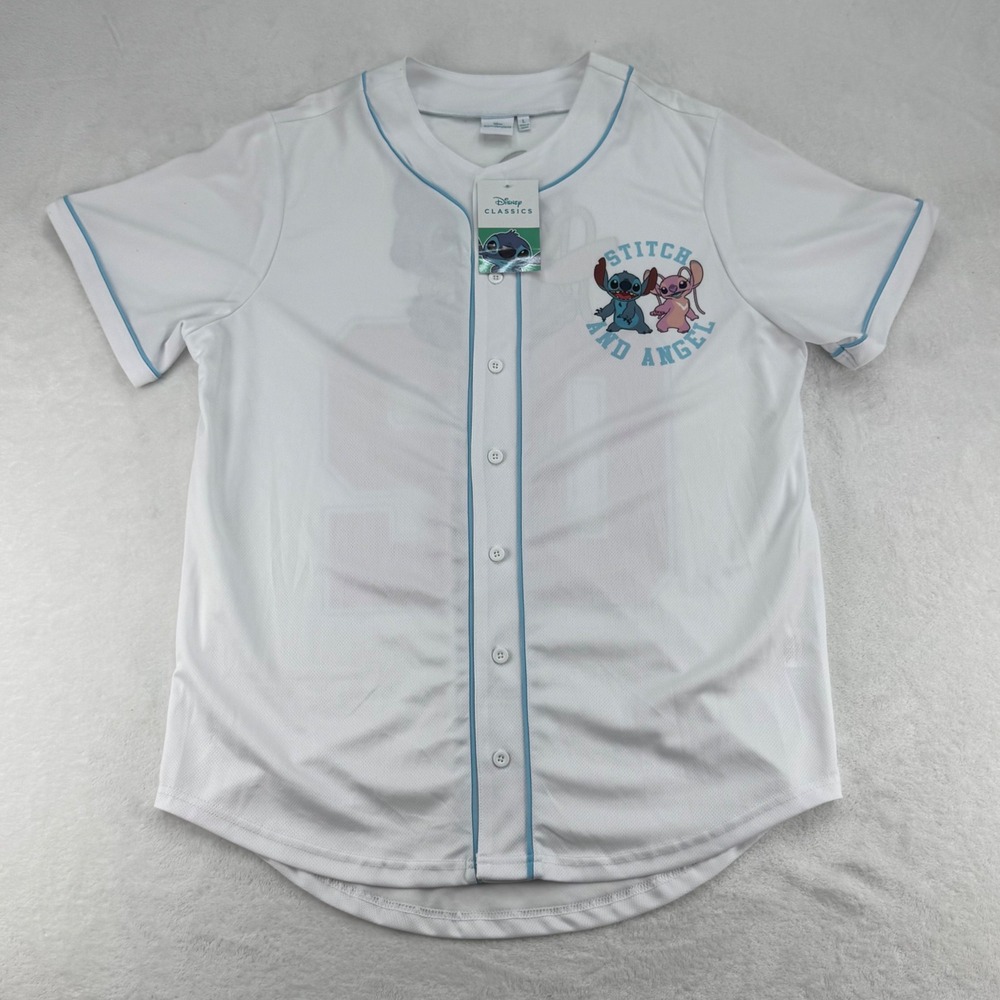 Disney Stitch and Angel Baseball Jersey Button Up White Graphic Top Size‎ L